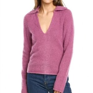 Vince Brushed Wool Blend Polo Sweater in Hollyhock, size XS NWT